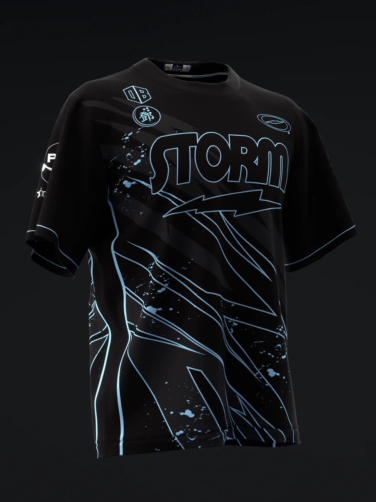Darren Tang 2024 - Blackout Black Neon Powder Blue - Bowling Jersey - Image 3
