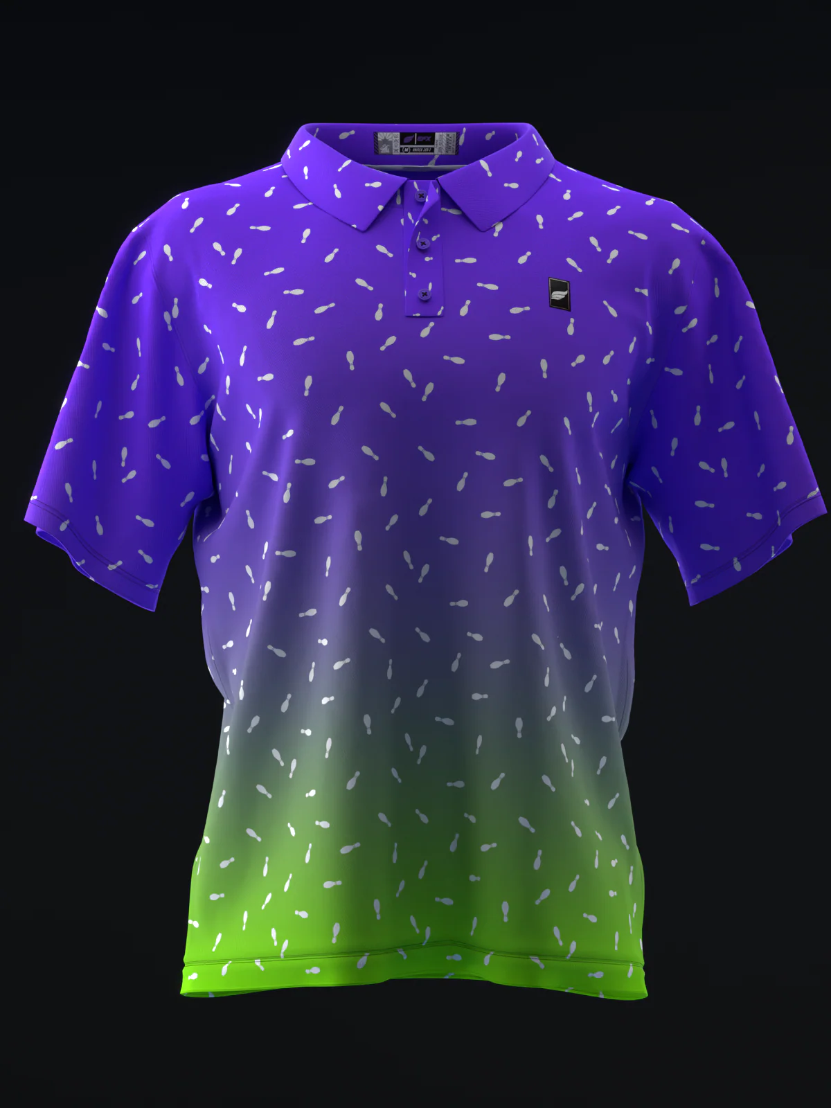 Fairways - Bowling Burst Neon Purple Green - Bowling Polo - Image 2