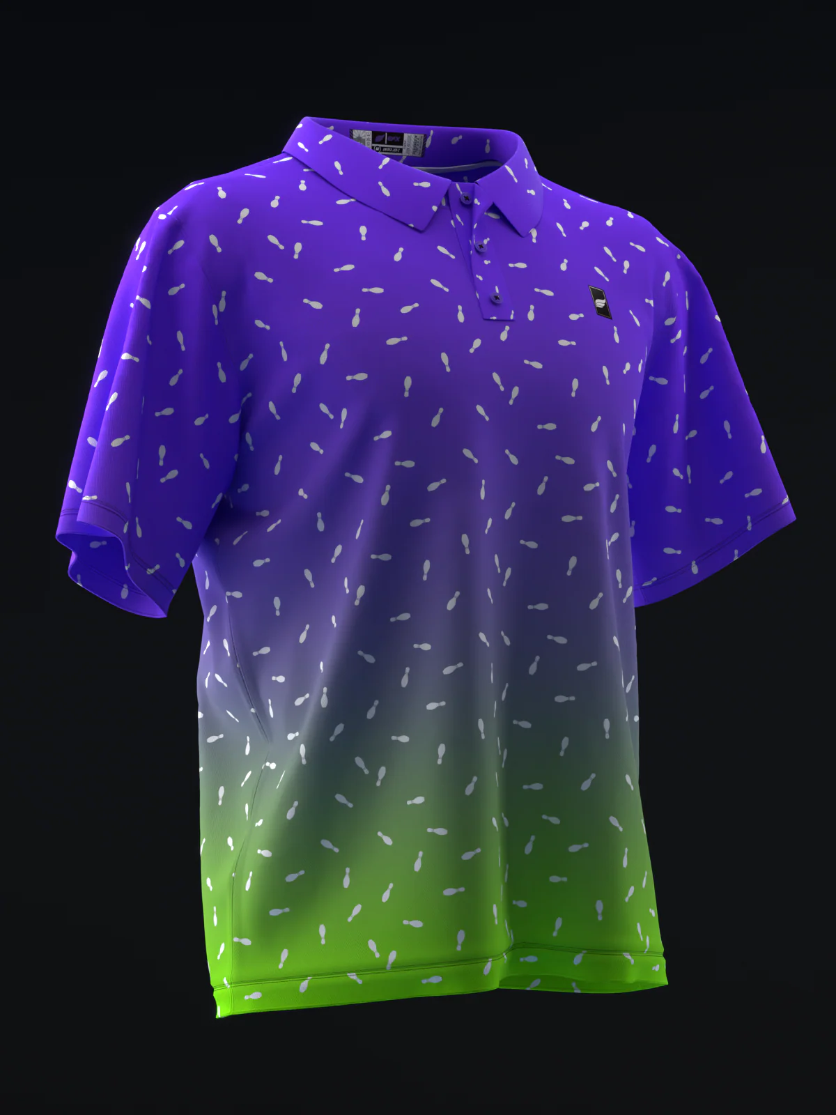 Fairways - Bowling Burst Neon Purple Green - Bowling Polo - Image 3