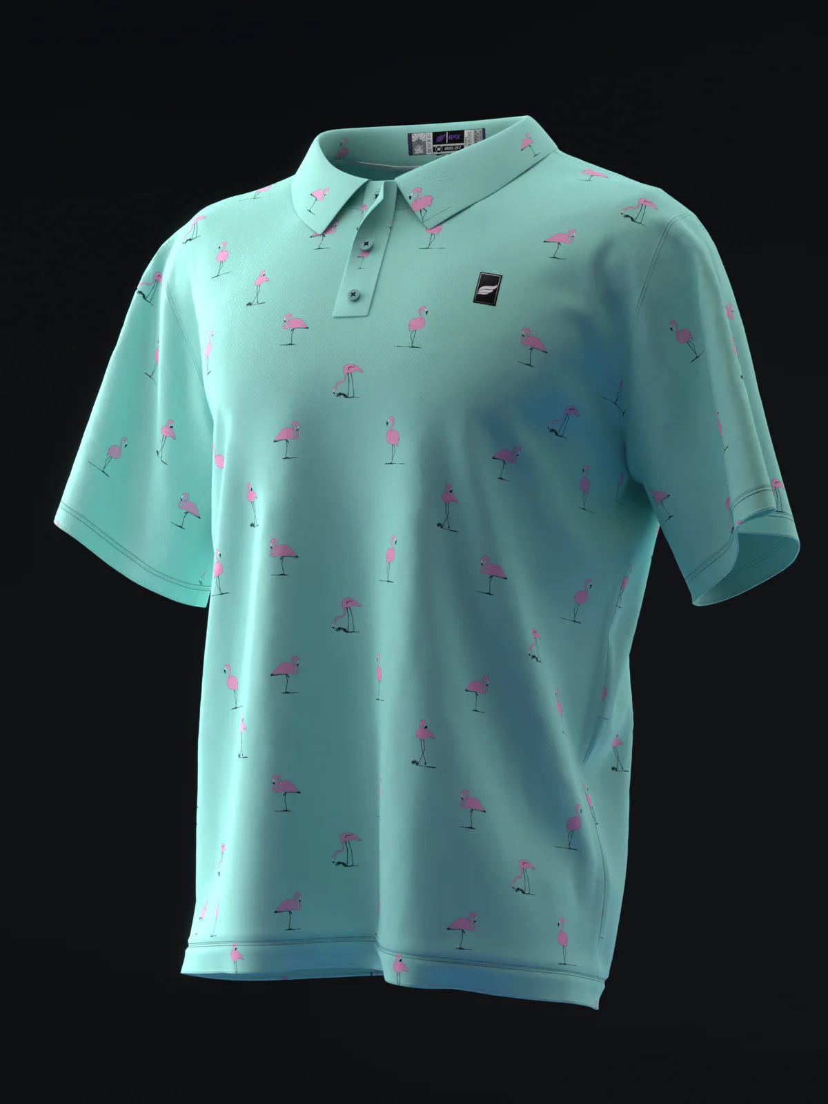 Fairways - Flamingos Neon Teal - Bowling Polo