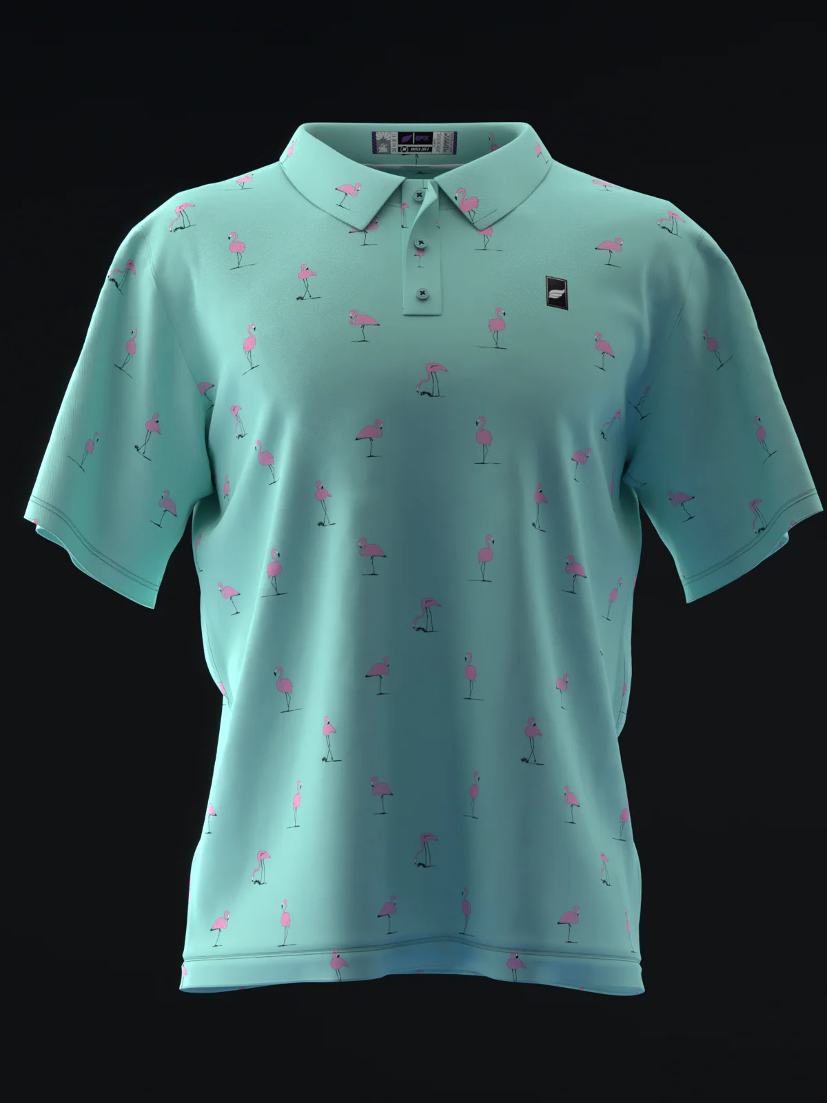 Fairways - Flamingos Neon Teal - Bowling Polo - Image 2