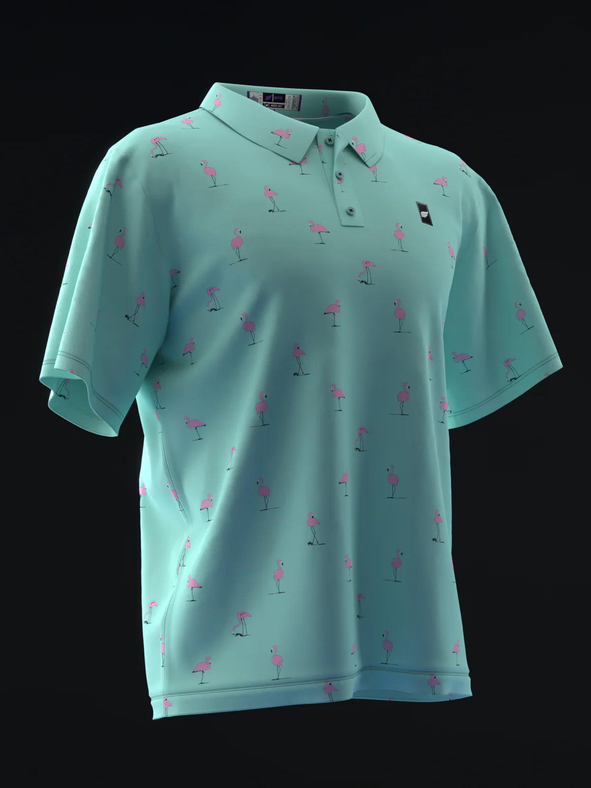 Fairways - Flamingos Neon Teal - Bowling Polo - Image 3