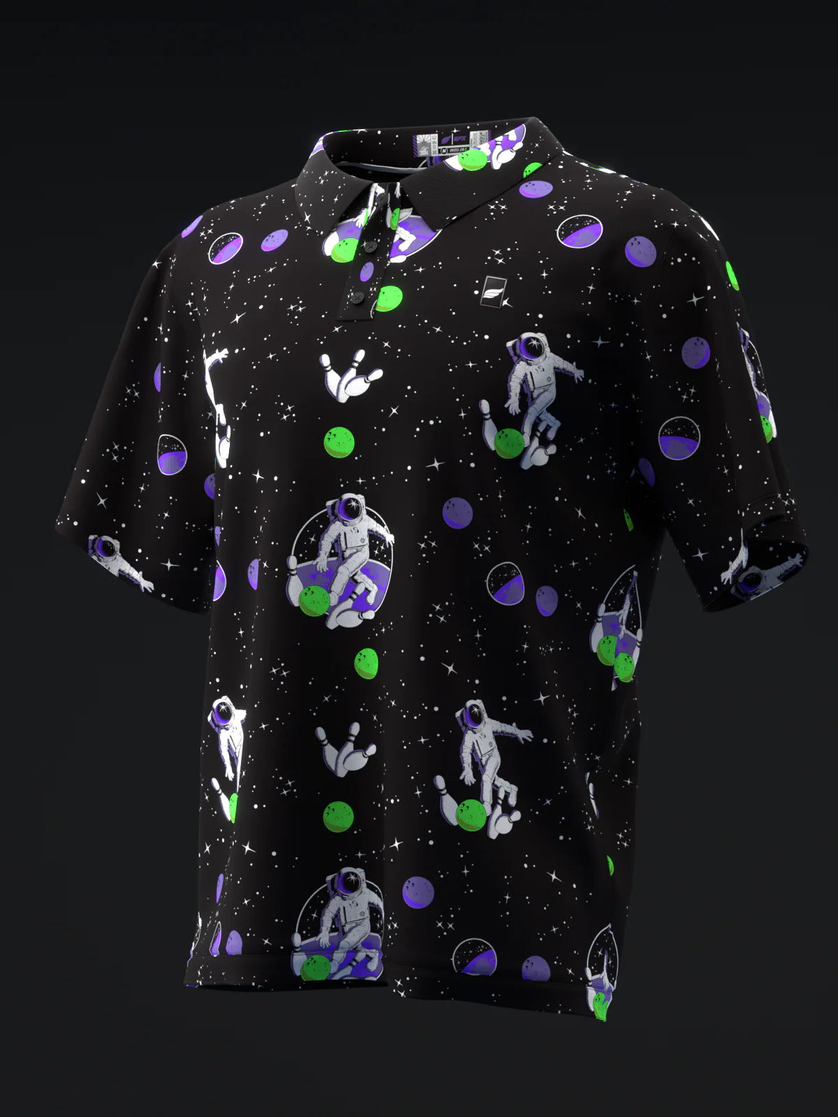 Fairways - Space Bowling Neon Green Purple - Bowling Polo