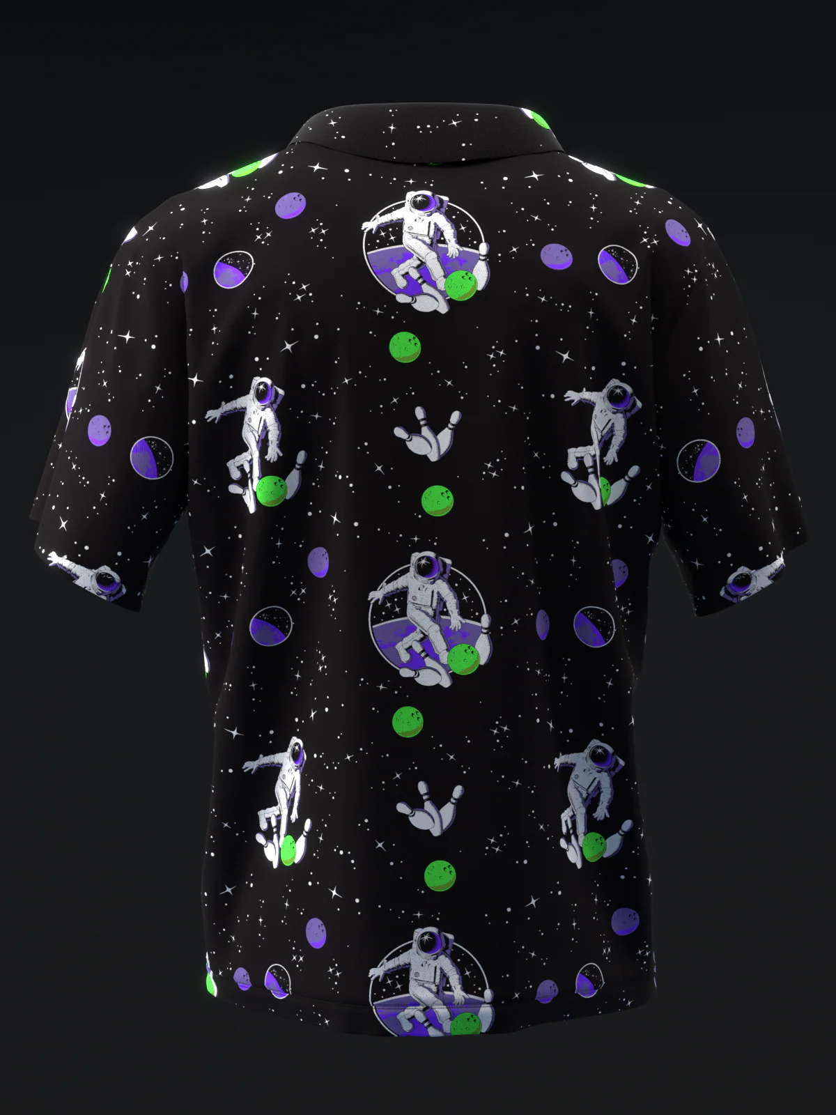Fairways - Space Bowling Neon Green Purple - Bowling Polo - Image 5