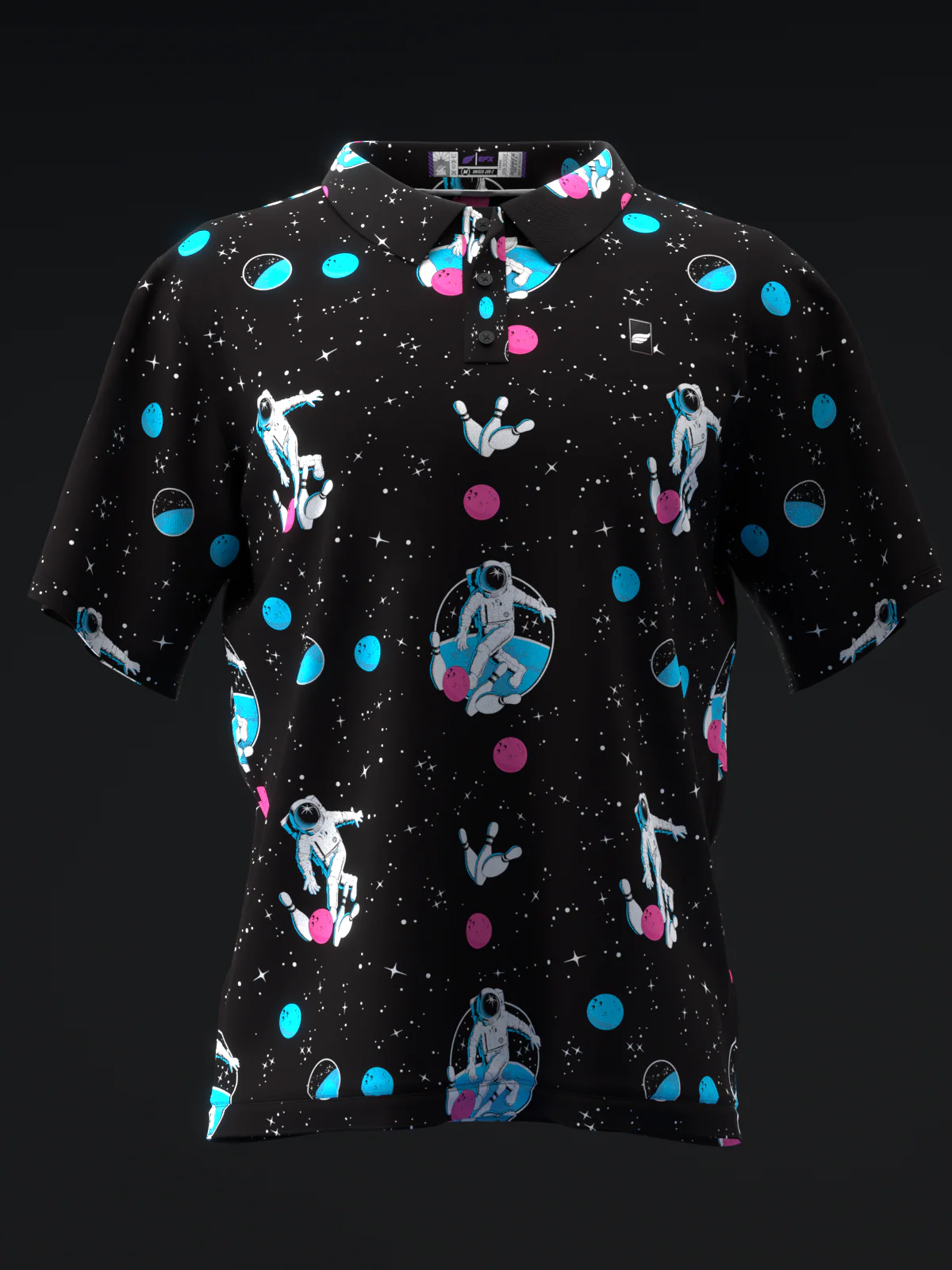 Fairways - Space Bowling Neon Pink Blue - Bowling Polo - Image 2