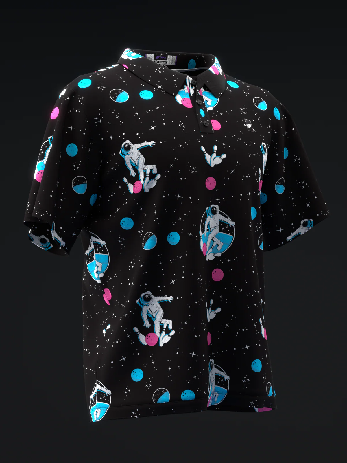 Fairways - Space Bowling Neon Pink Blue - Bowling Polo - Image 3